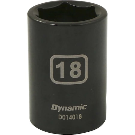 Dynamic 1/2" Drive Standard Socket, Black Phosphate, Tools 1/2" Drive 6 Point Metric, 18mm Standard Length D014018